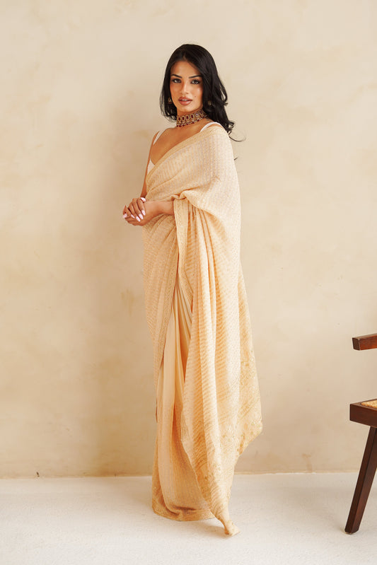 Beige Cleo Easy-Drape Saree