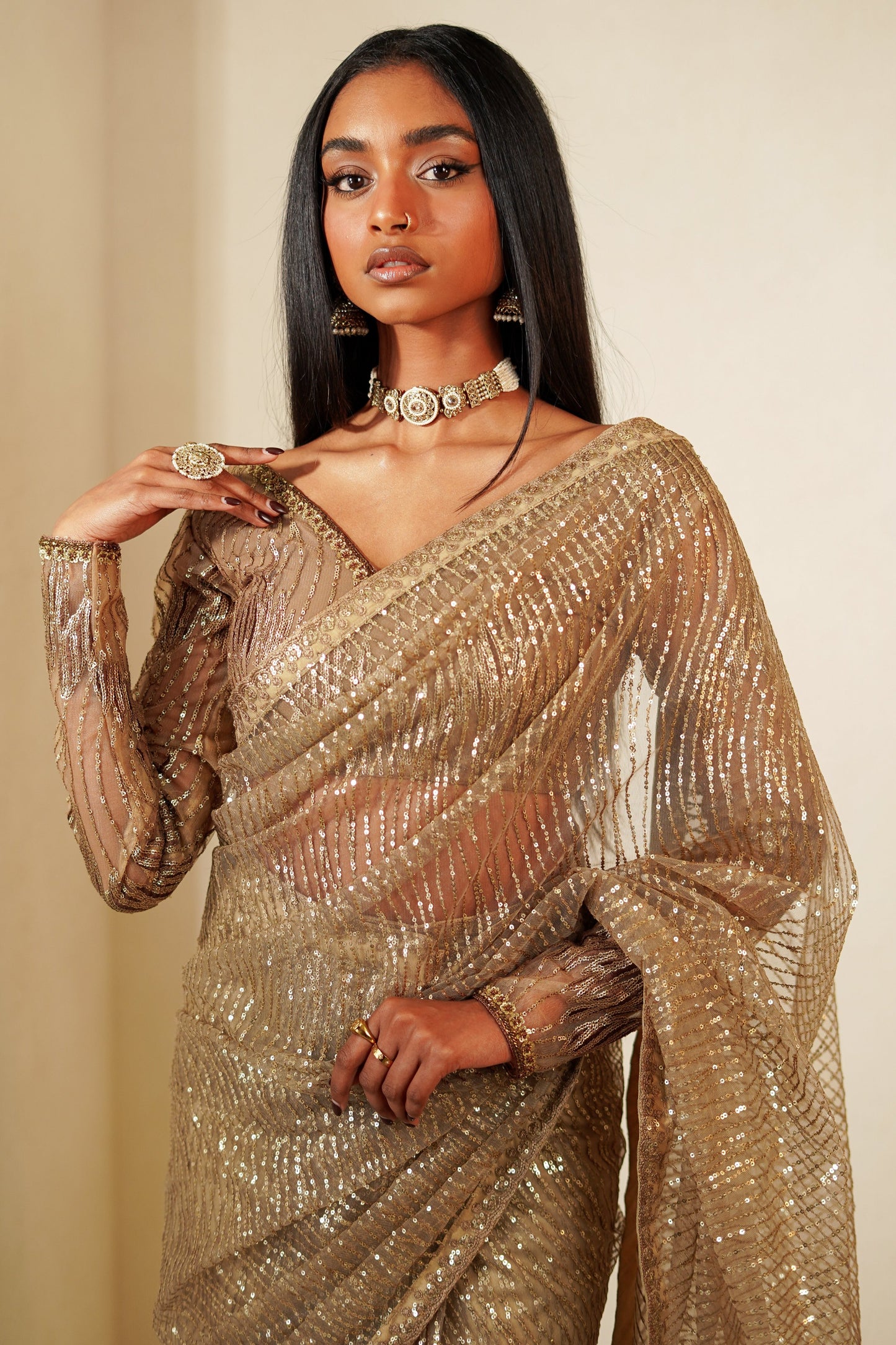 Mocha Mousse Easy-Drape Saree