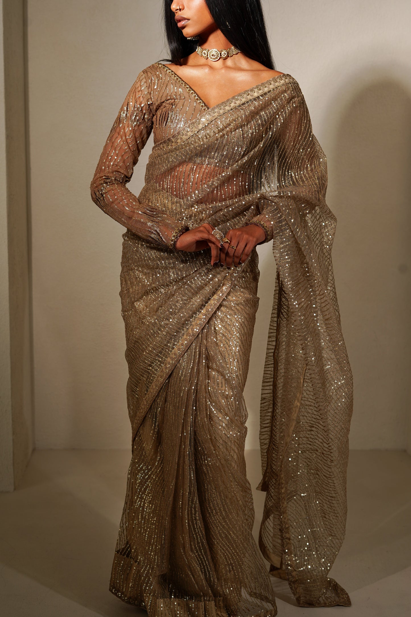 Mocha Mousse Easy-Drape Saree