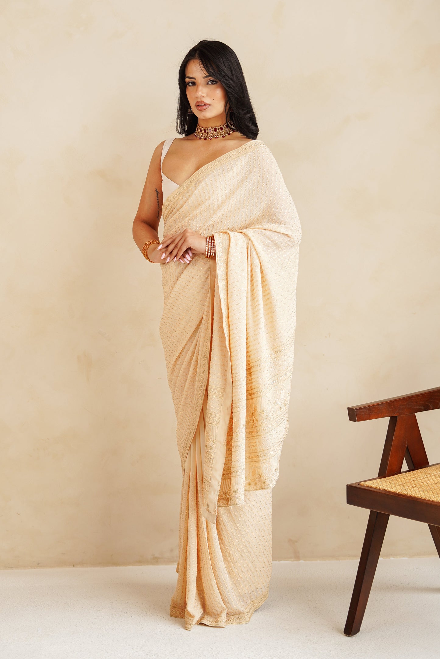 Beige Cleo Easy-Drape Saree