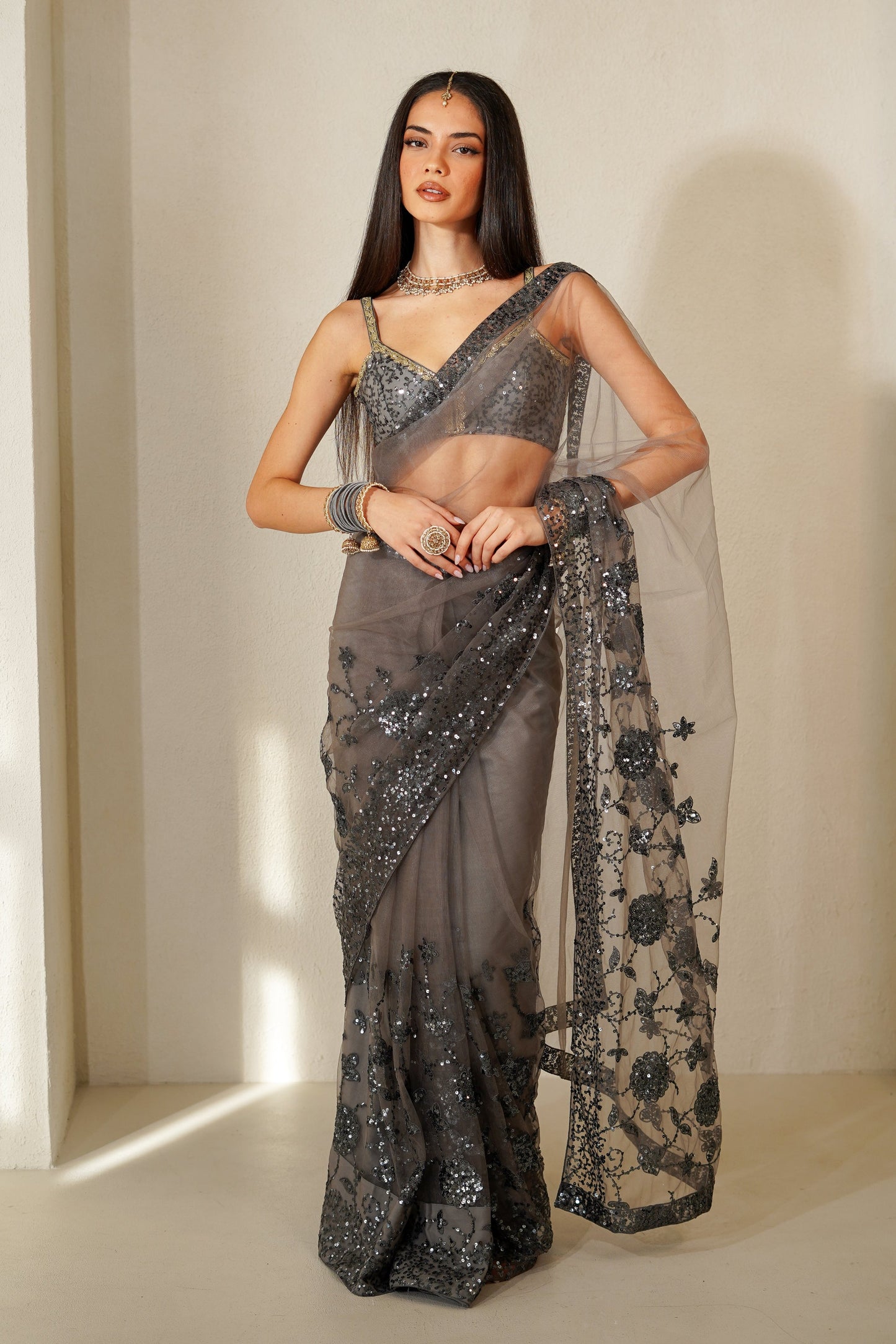 Moonlit Whisper Easy-Drape Saree