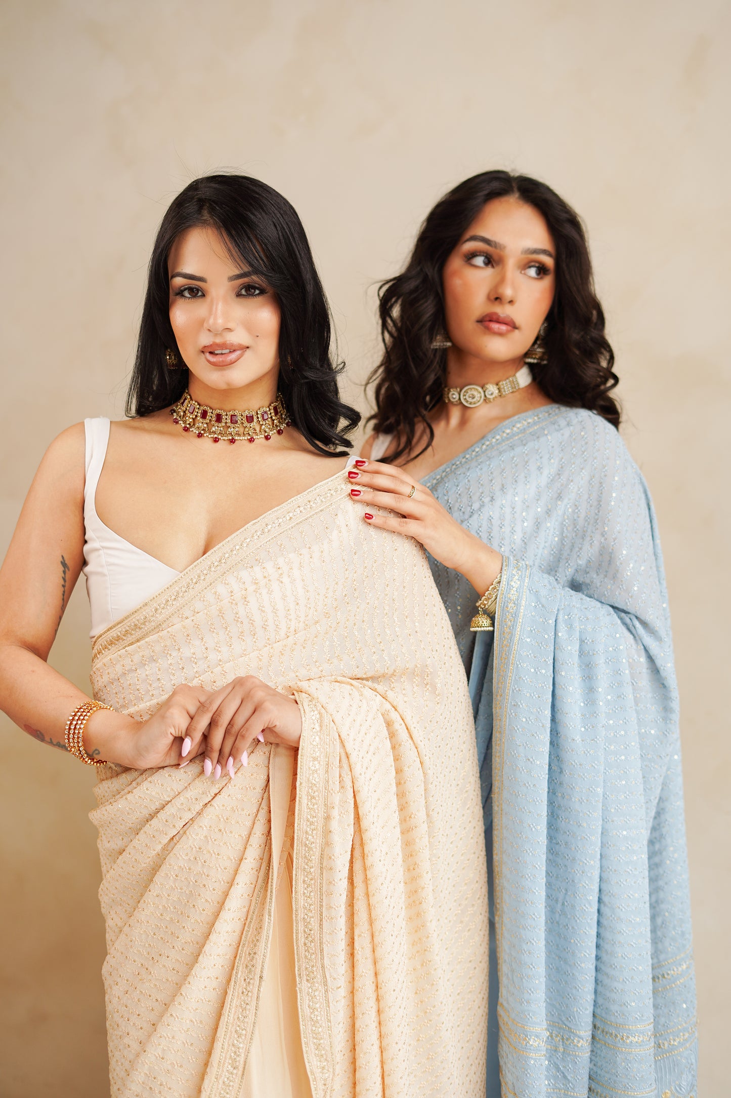 Beige Cleo Easy-Drape Saree