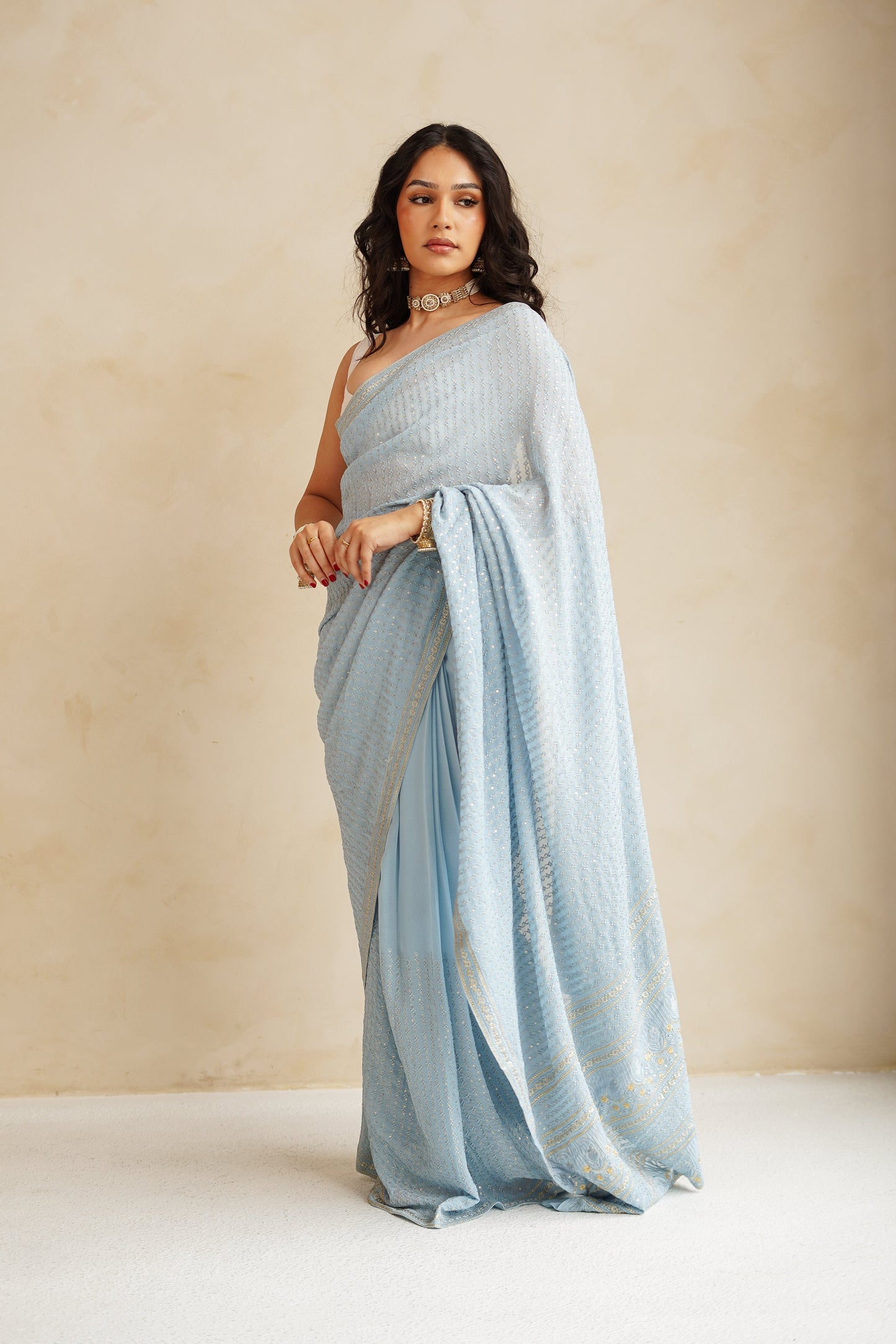 Baby Blue Cleo Easy-Drape Saree