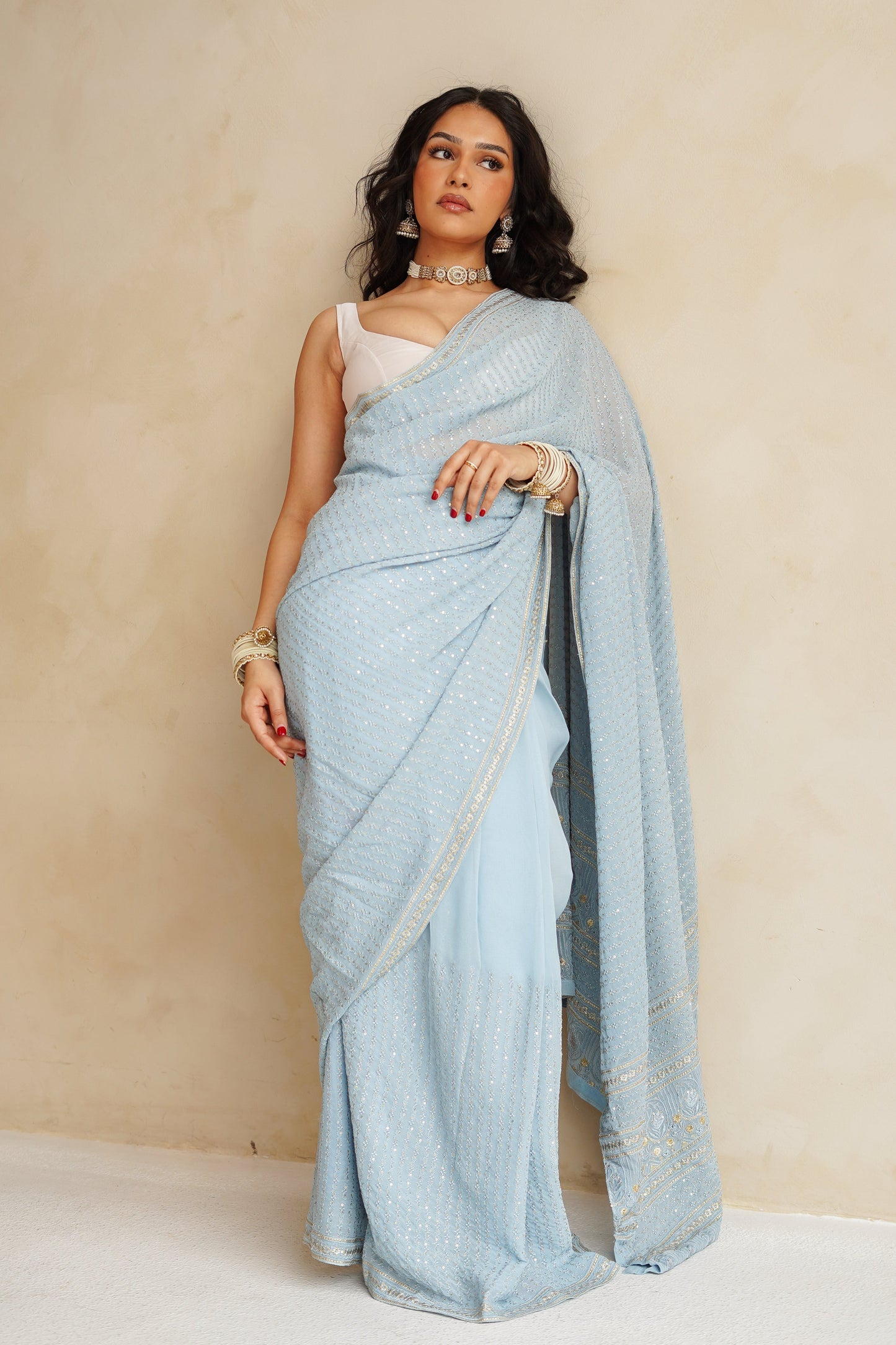 Baby Blue Cleo Easy-Drape Saree