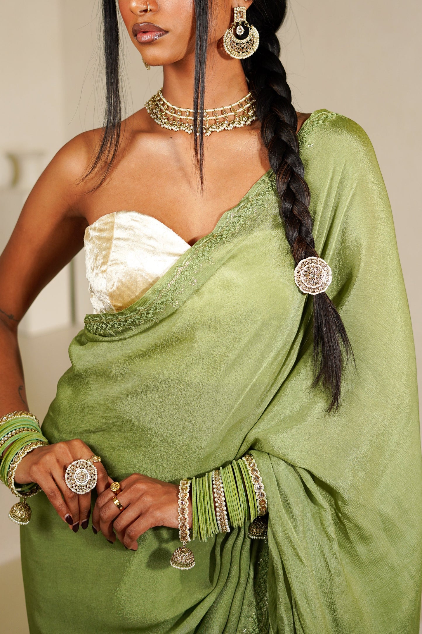 Sage Ethereal Easy-Drape Saree