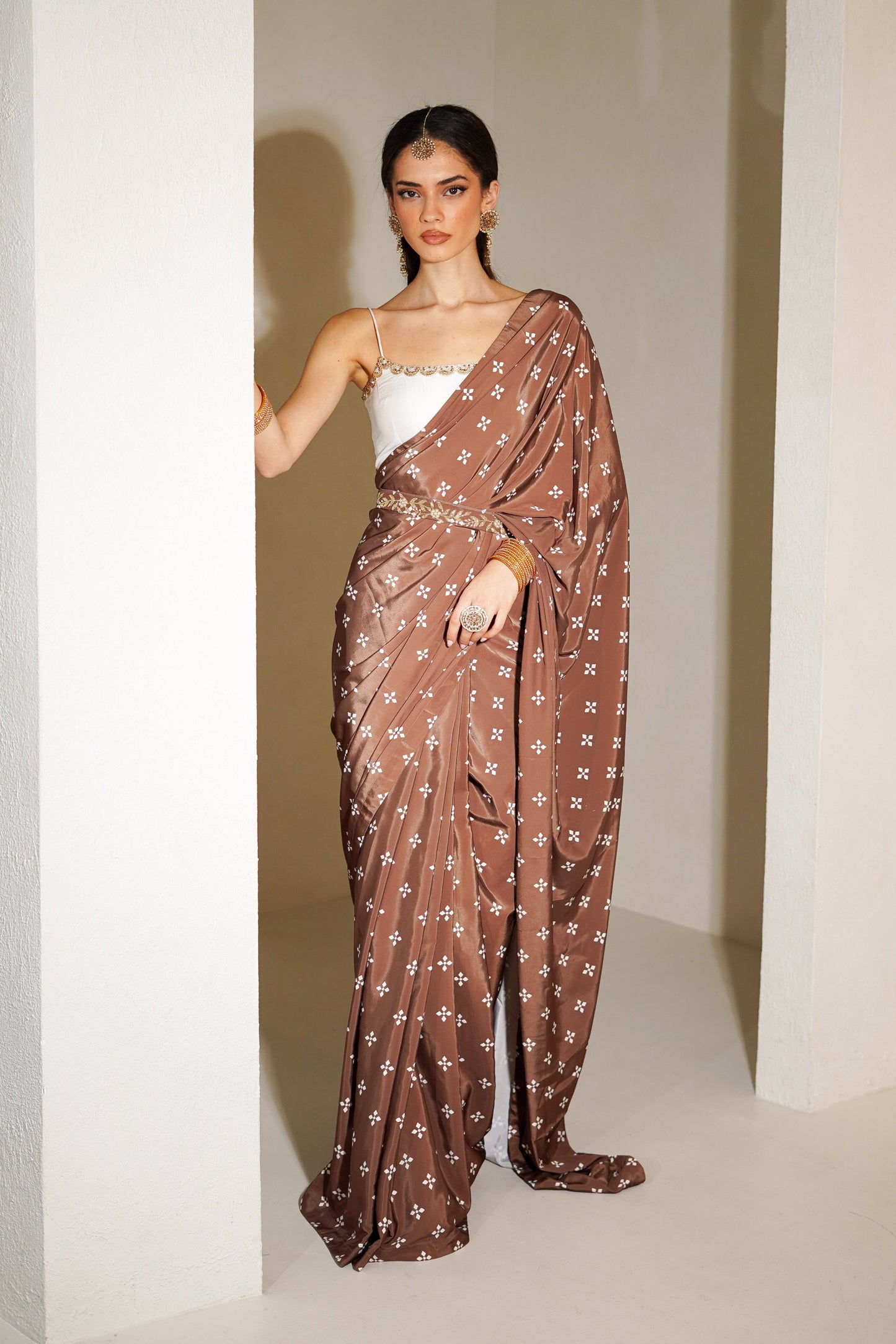 Chestnut Lustraire Easy-Drape Saree