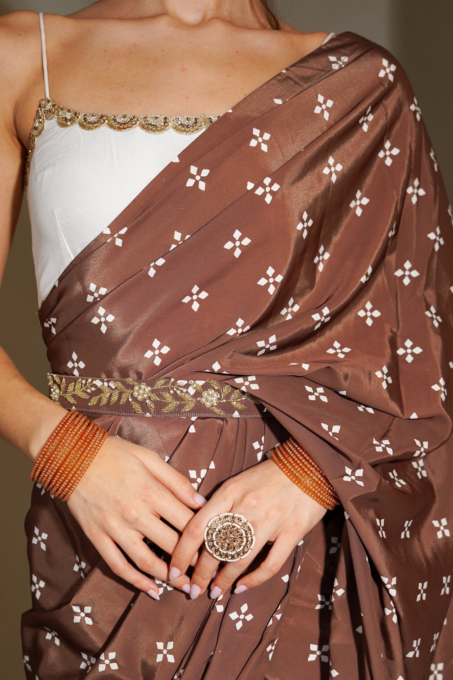 Chestnut Lustraire Easy-Drape Saree