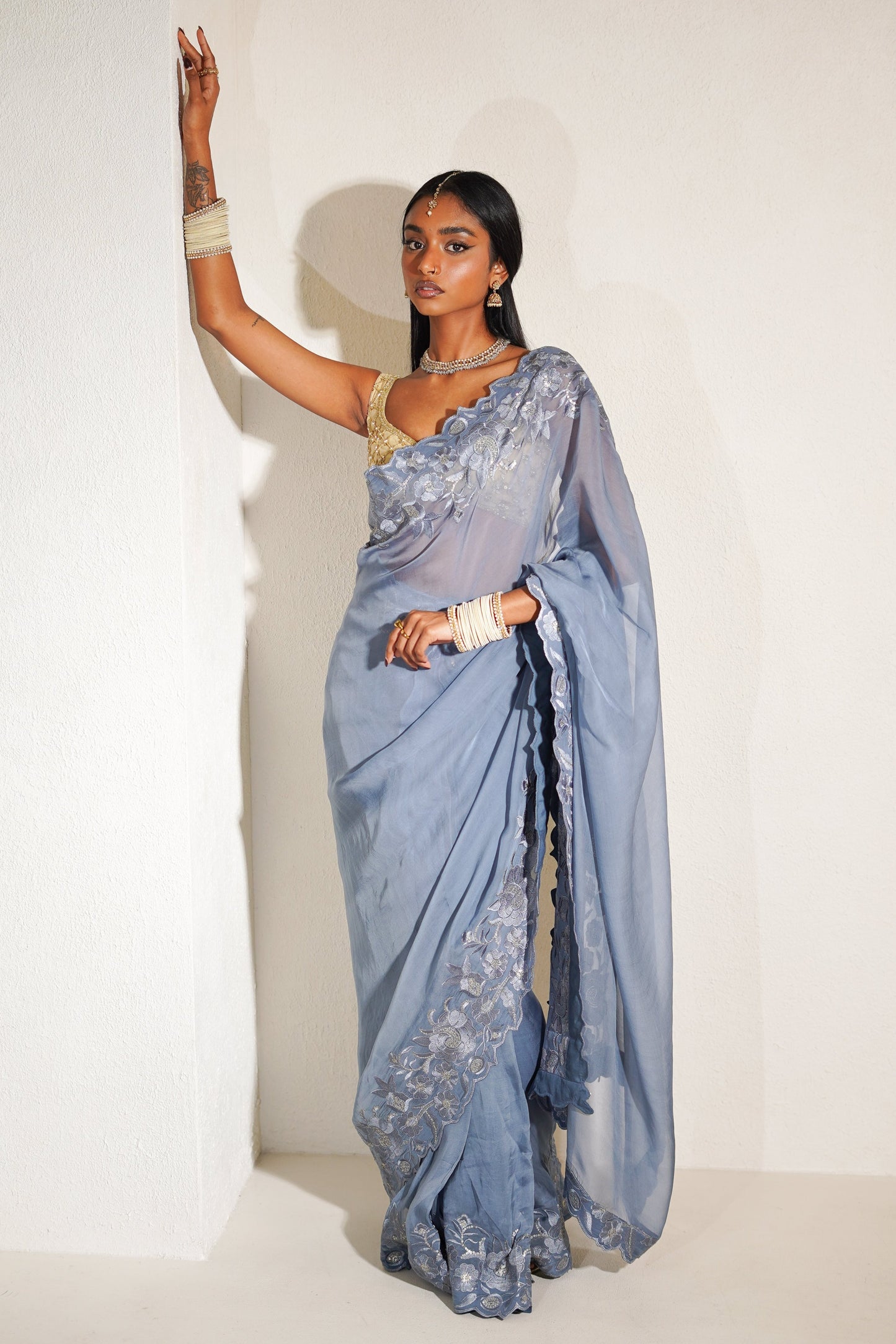 Slate Veil Easy-Drape Saree