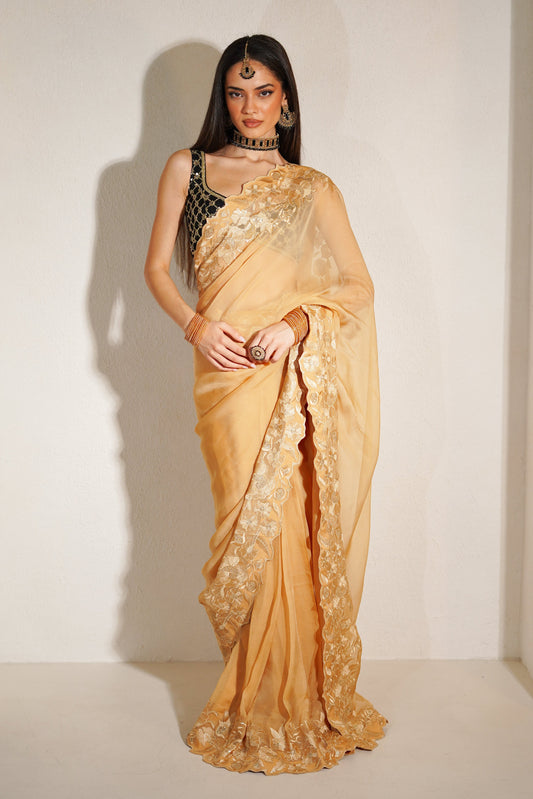 Tan Veil Easy-Drape Saree