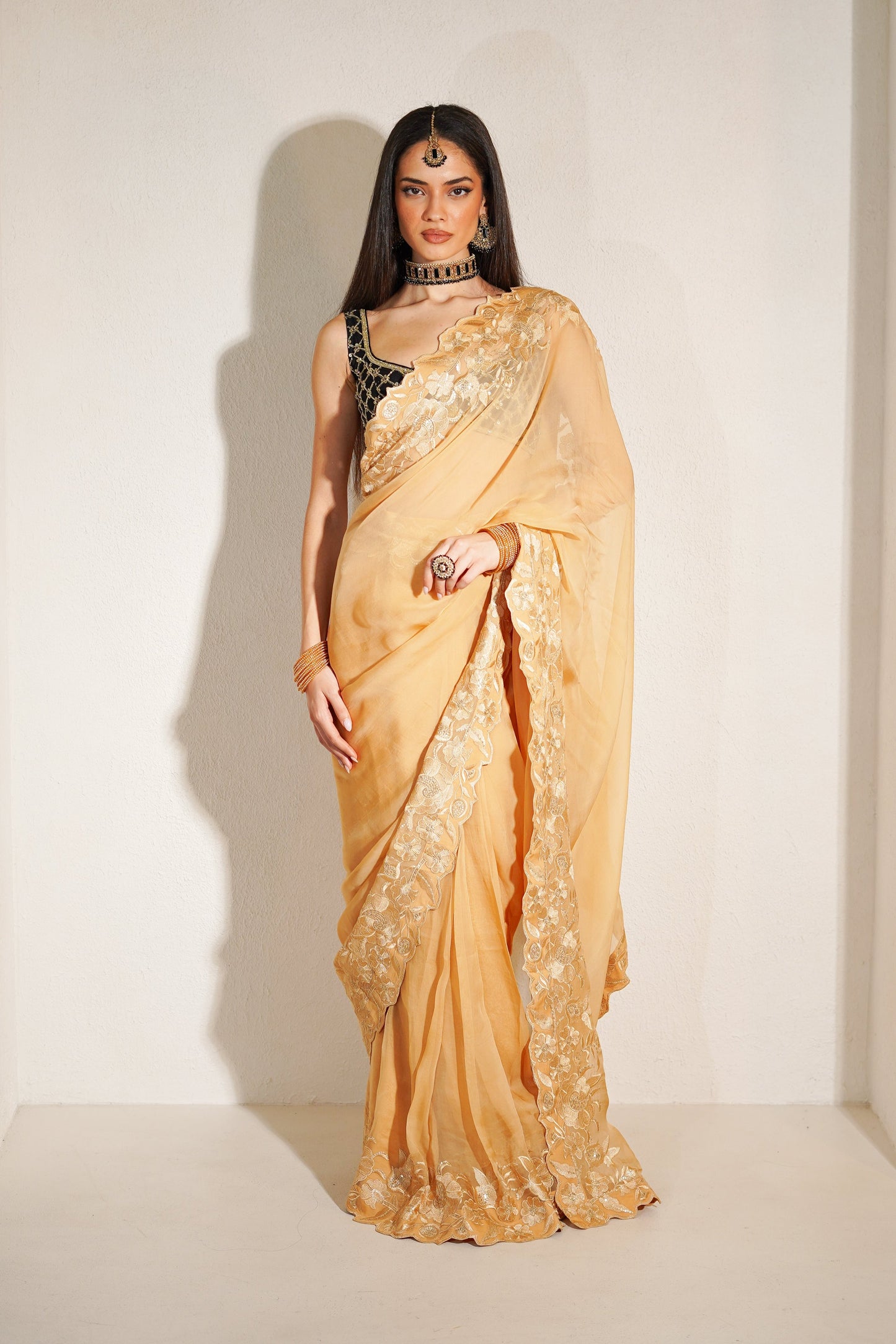 Tan Veil Easy-Drape Saree