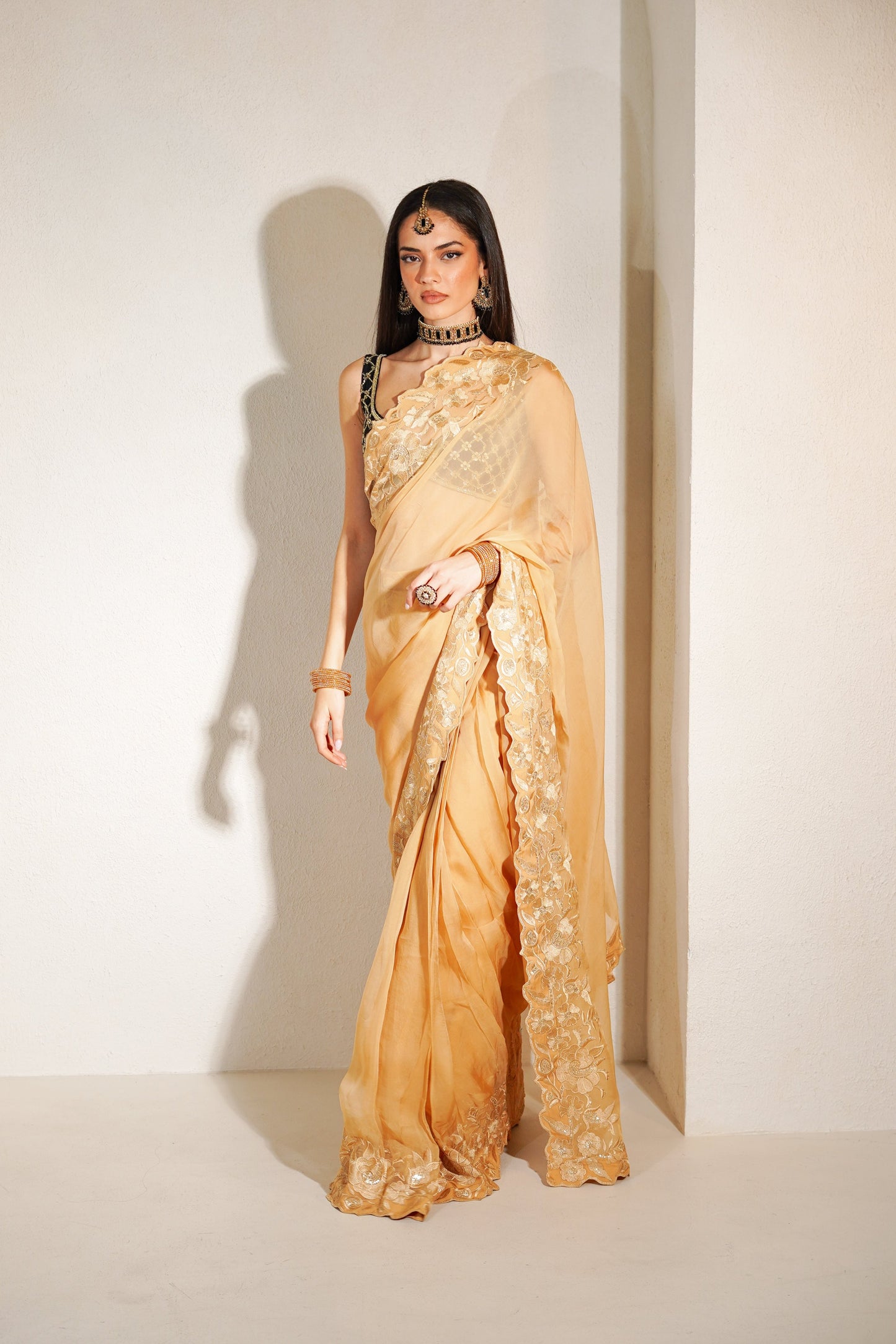 Tan Veil Easy-Drape Saree