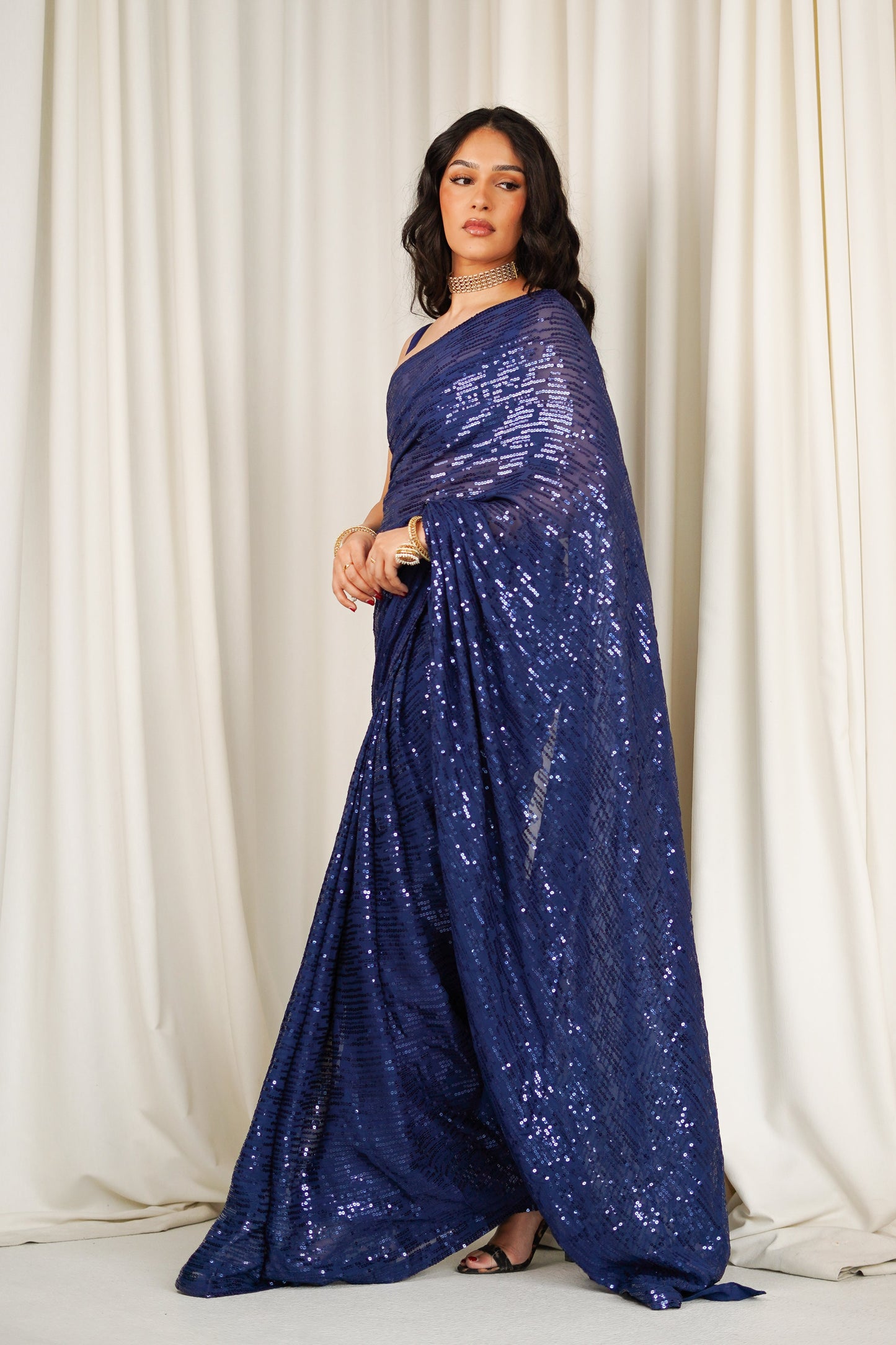 Navy Mystique Easy-Drape Saree