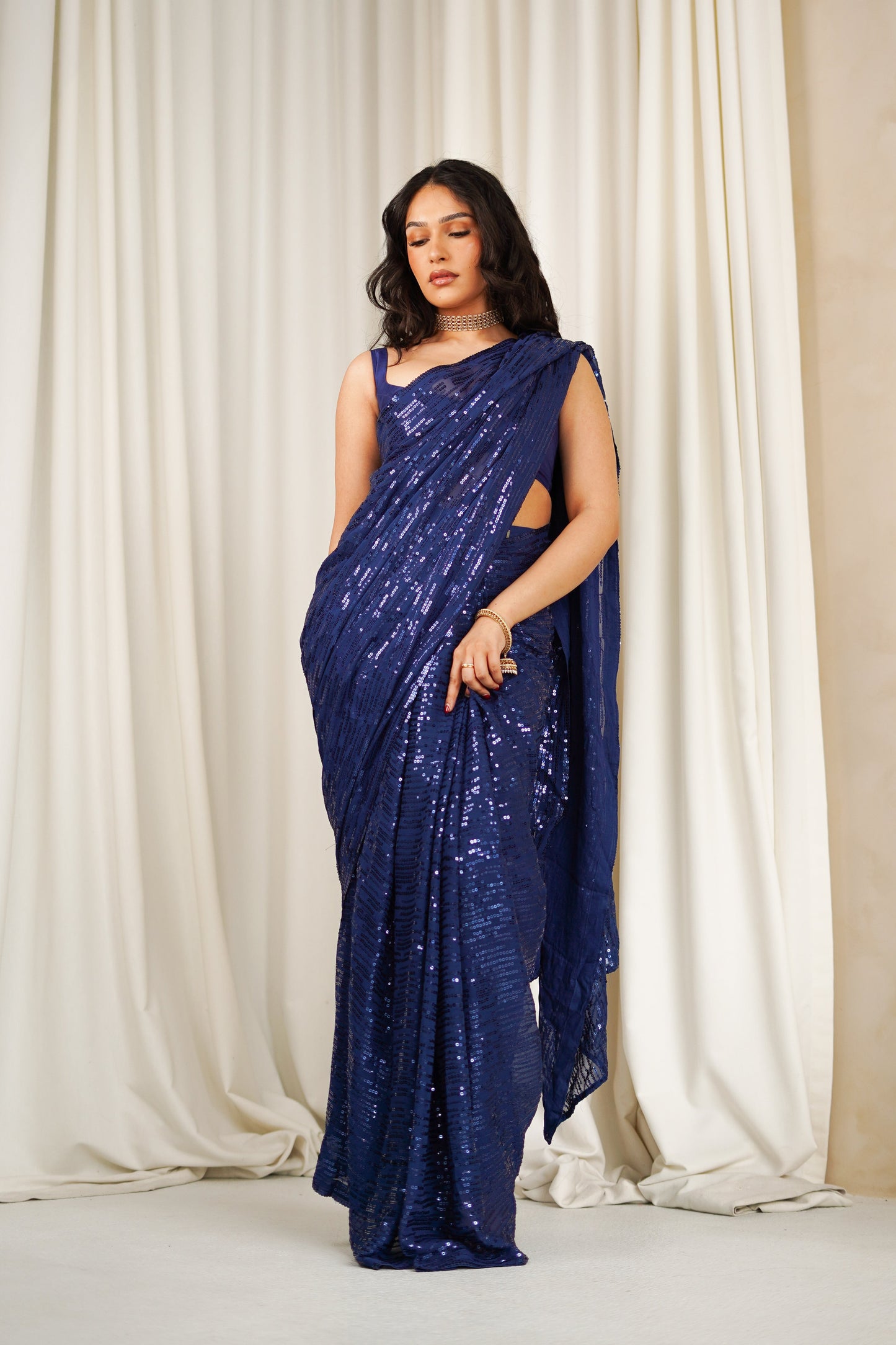 Navy Mystique Easy-Drape Saree