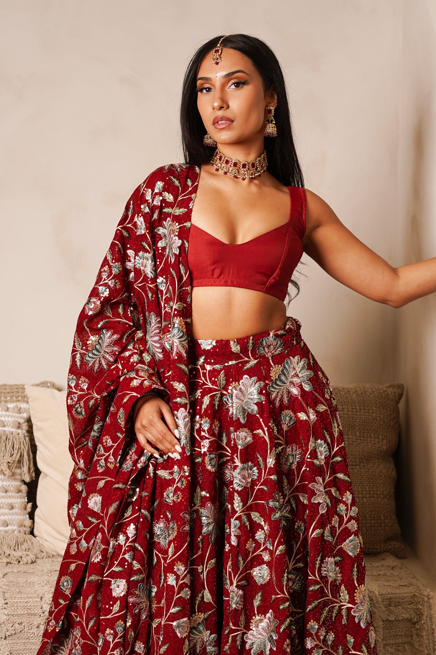 Maroon Lotus Dupatta