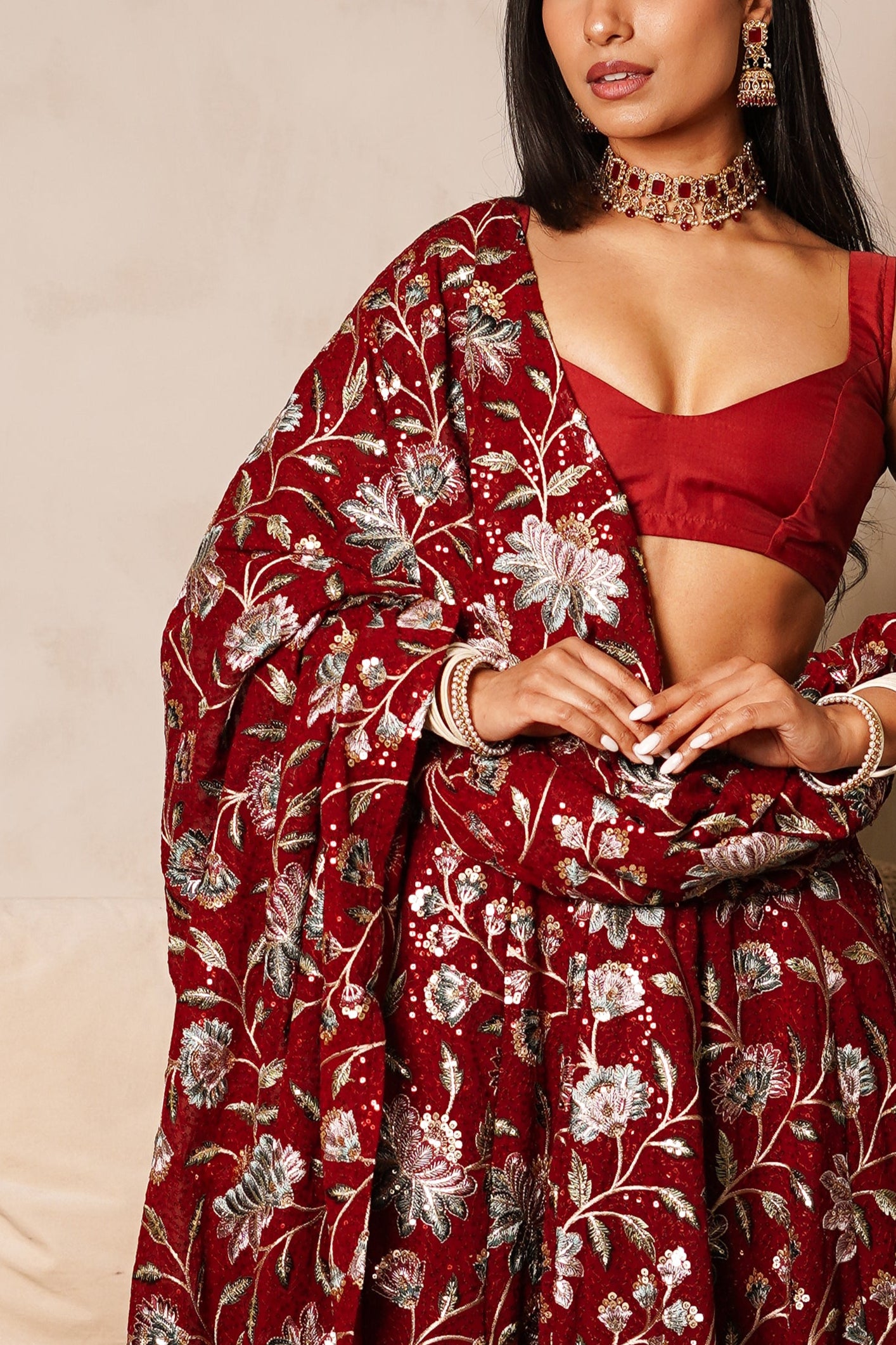 Maroon Lotus Dupatta