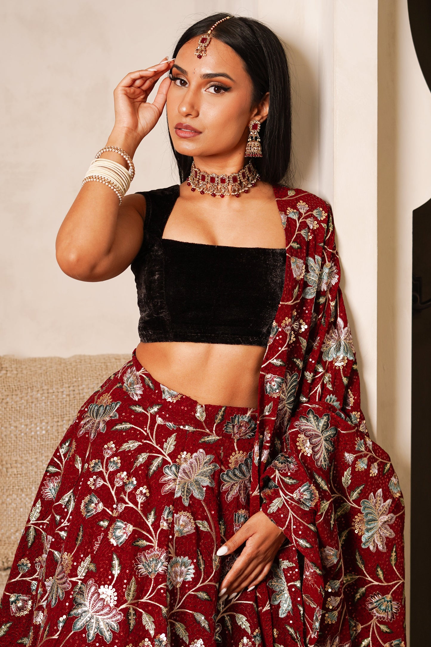 Maroon Lotus Dupatta