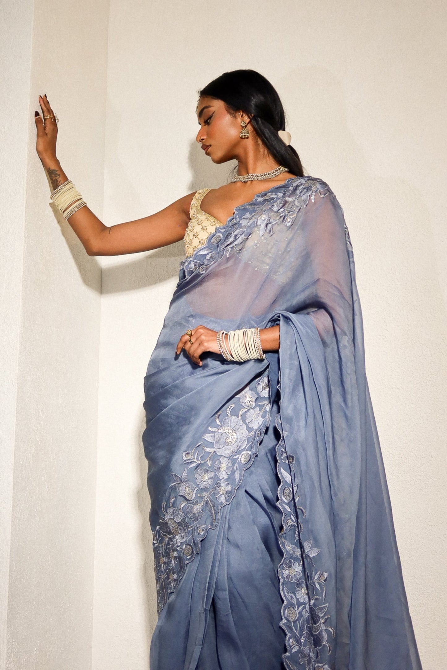 Slate Veil Easy-Drape Saree