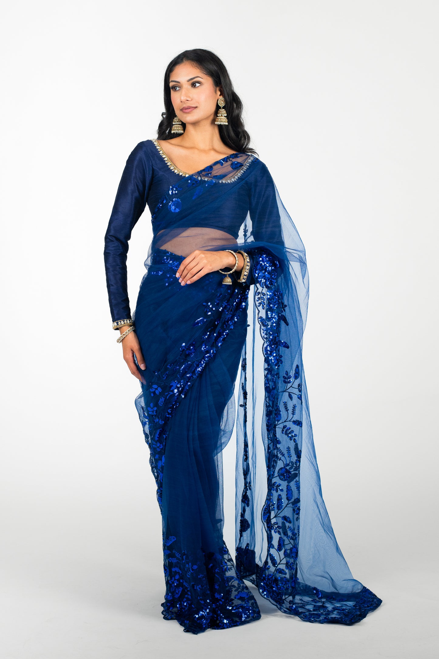 Navy Opulence Easy-Drape Saree