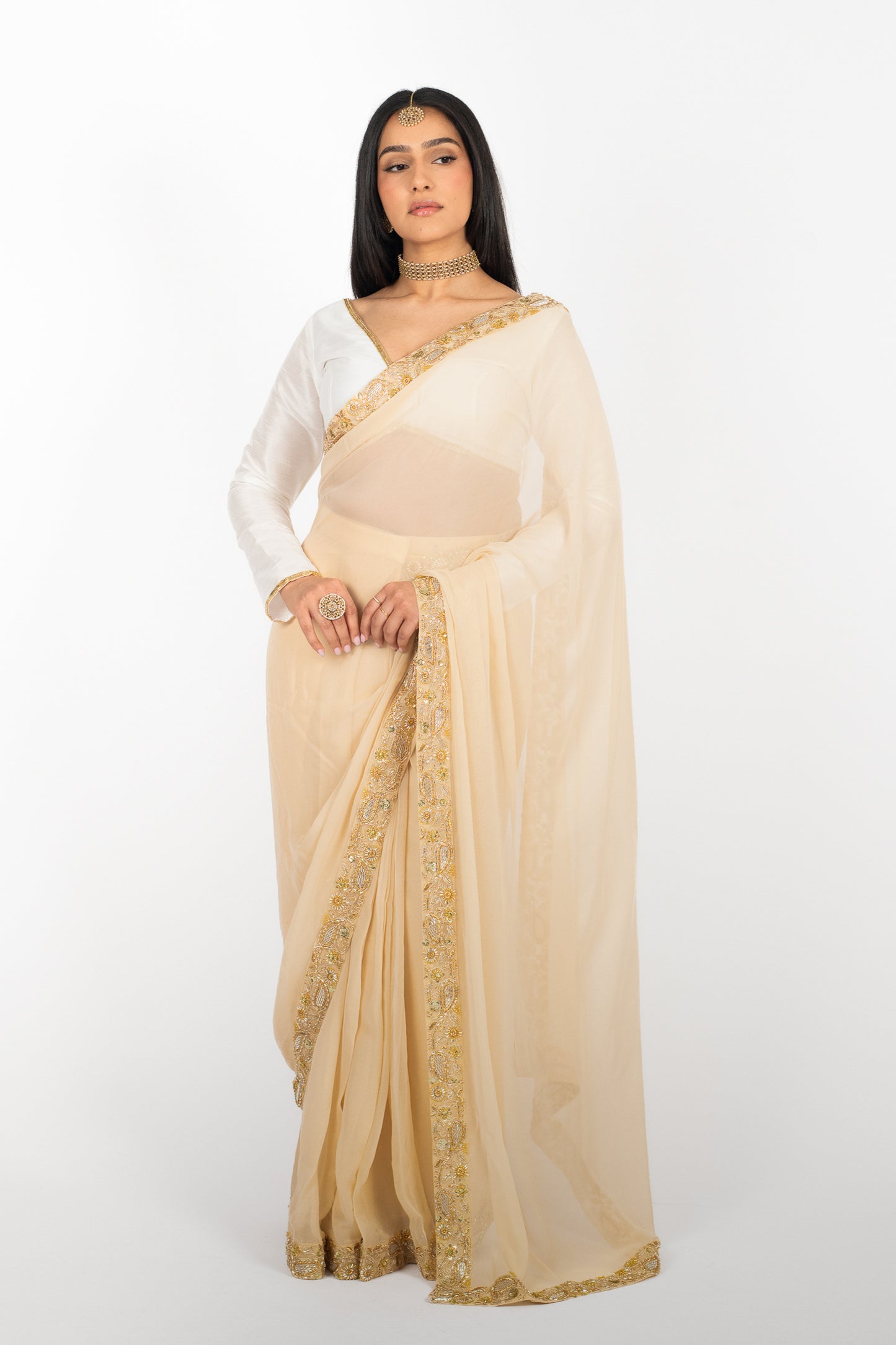 Champagne Chiffon Easy-Drape Saree