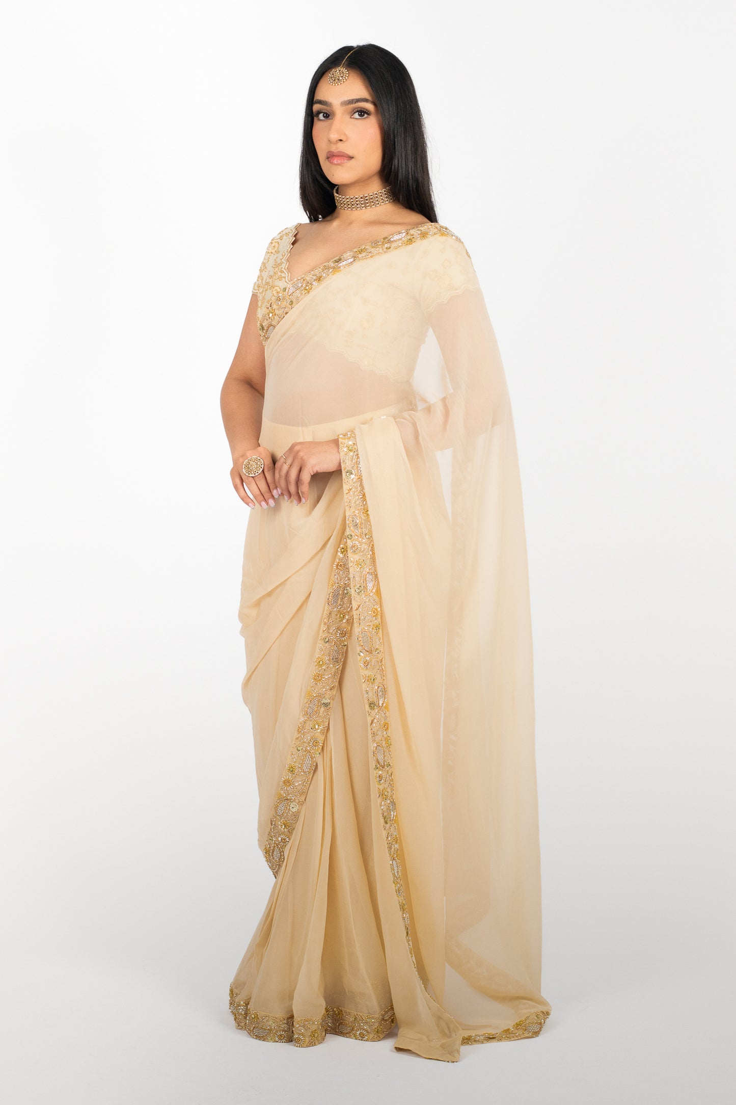 Champagne Chiffon Easy-Drape Saree