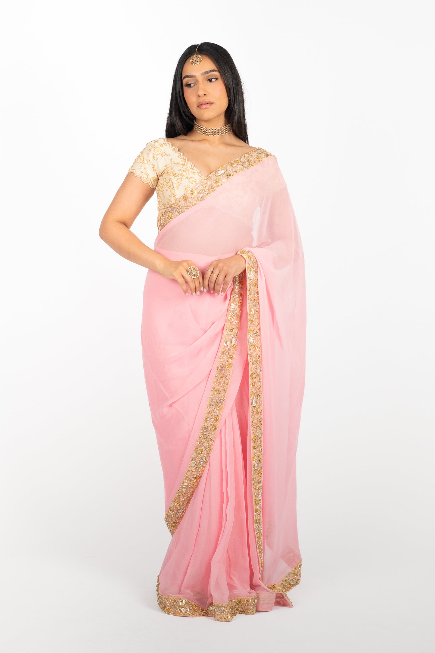 Pink Chiffon Easy-Drape Saree