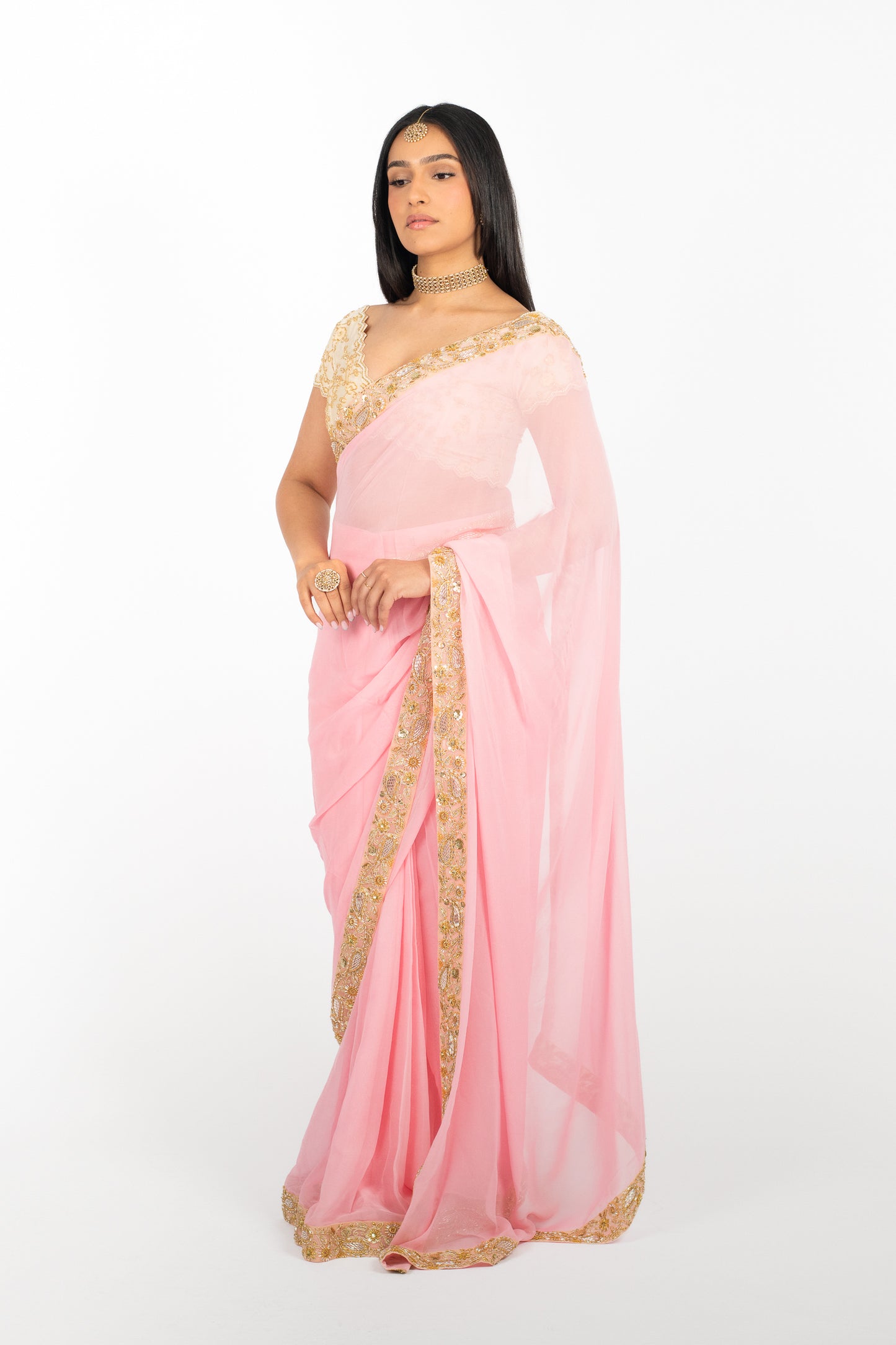 Pink Chiffon Easy-Drape Saree