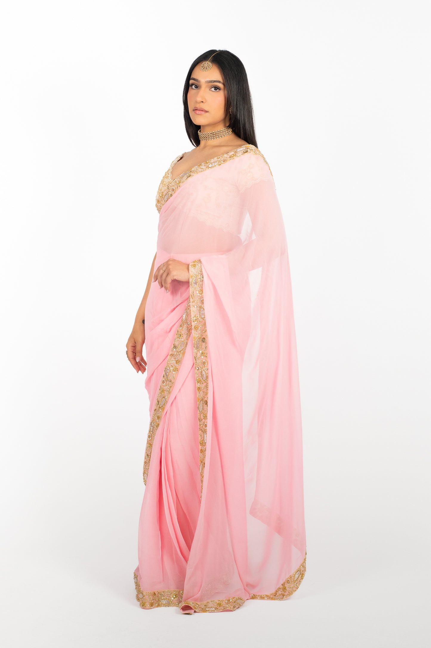 Pink Chiffon Easy-Drape Saree