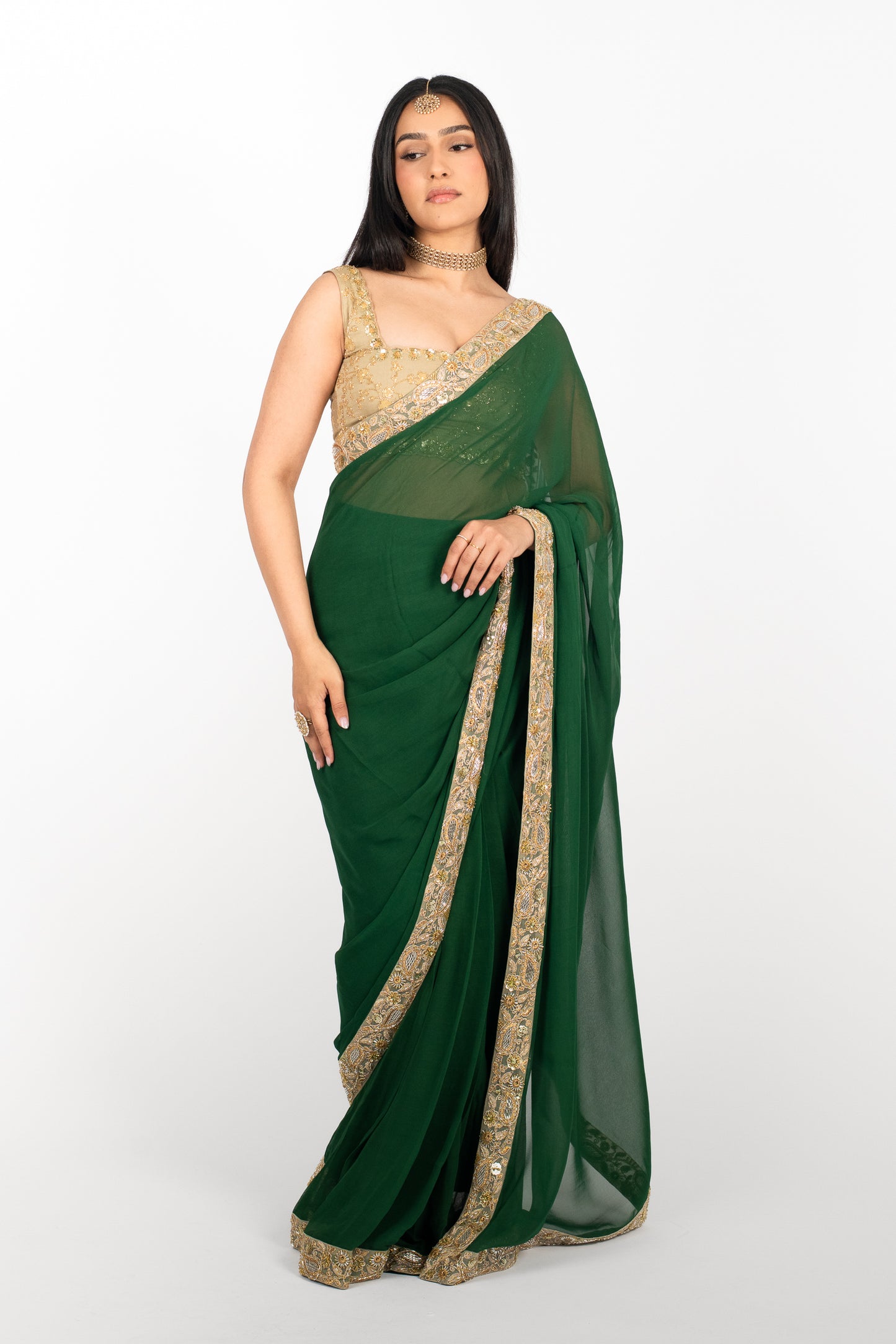 Emerald Chiffon Easy-Drape Saree