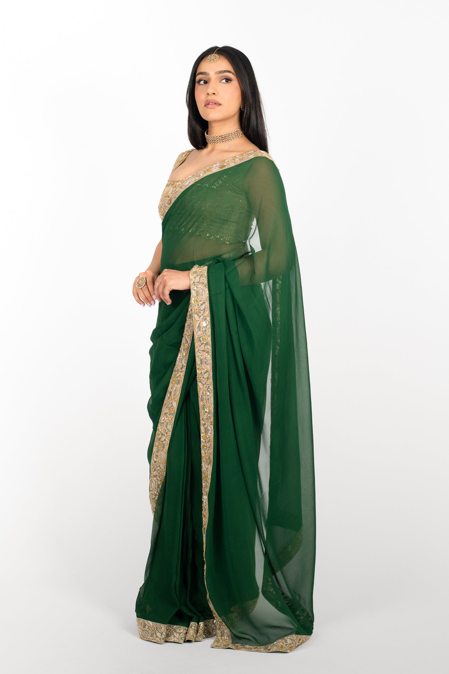 Emerald Chiffon Easy-Drape Saree