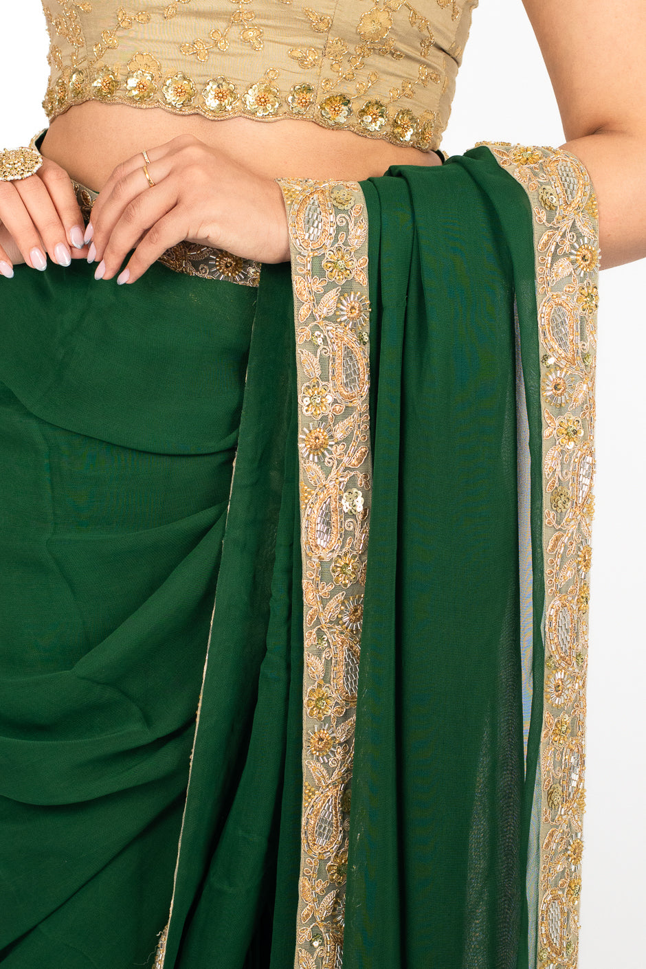 Emerald Chiffon Easy-Drape Saree