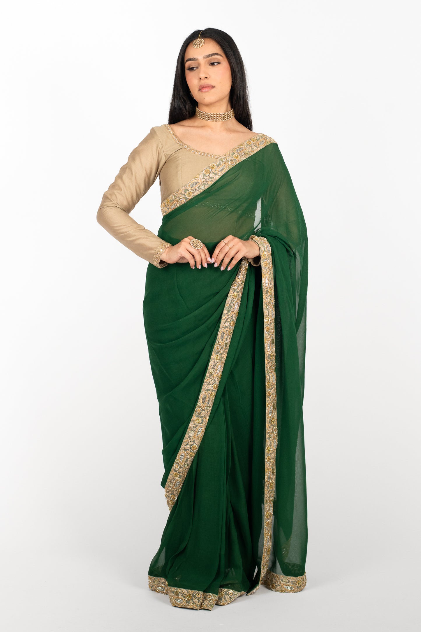 Emerald Chiffon Easy-Drape Saree