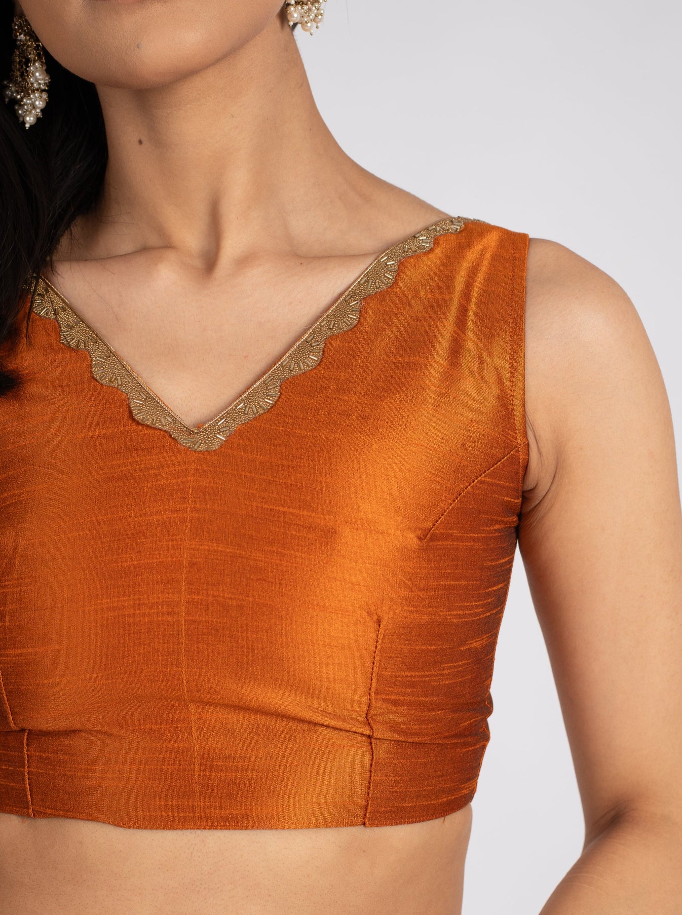 Burnt Orange Backless Blouse | The Saree Room