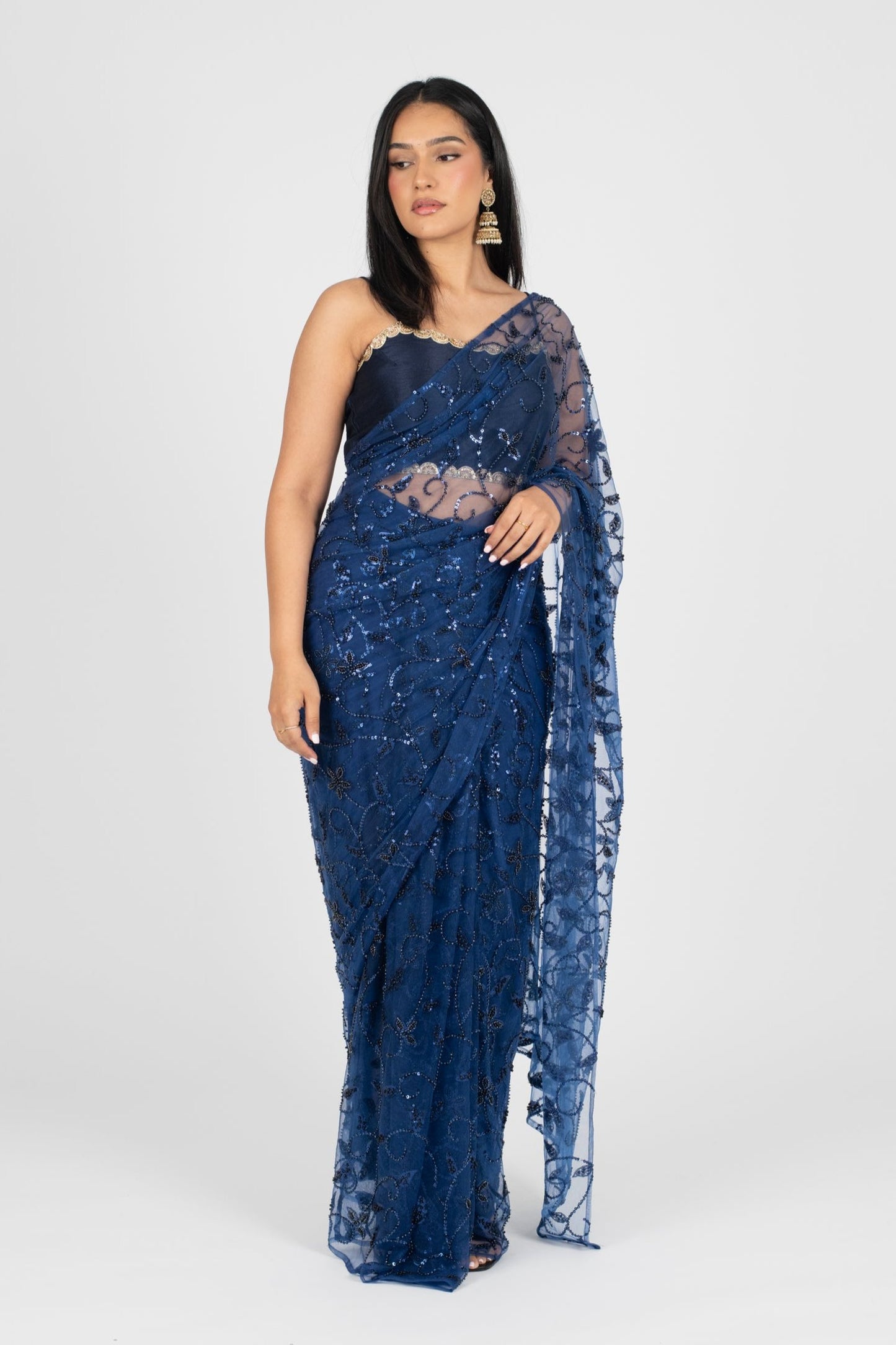 Navy Raina Easy-Drape Saree