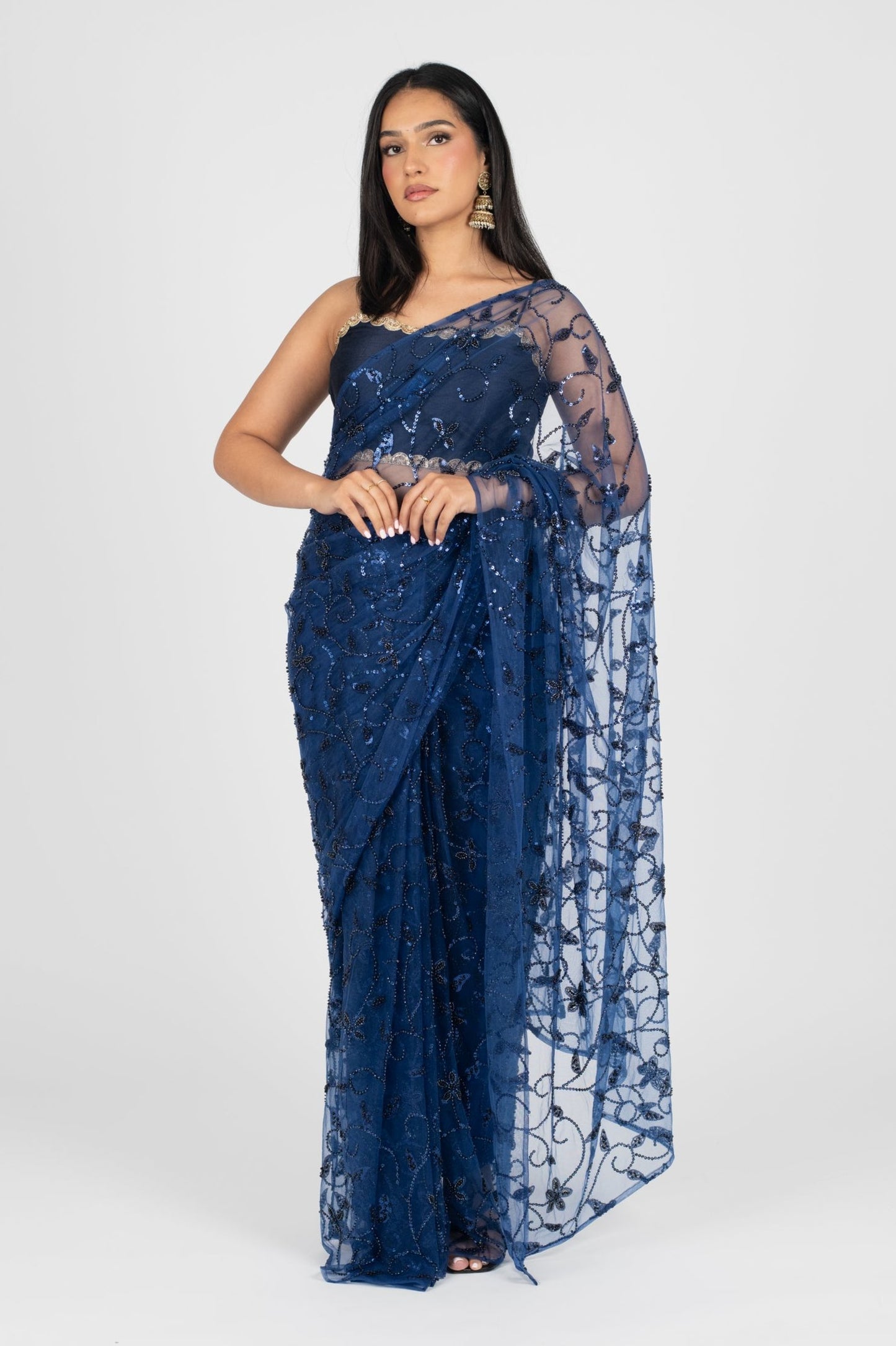 Navy Raina Easy-Drape Saree