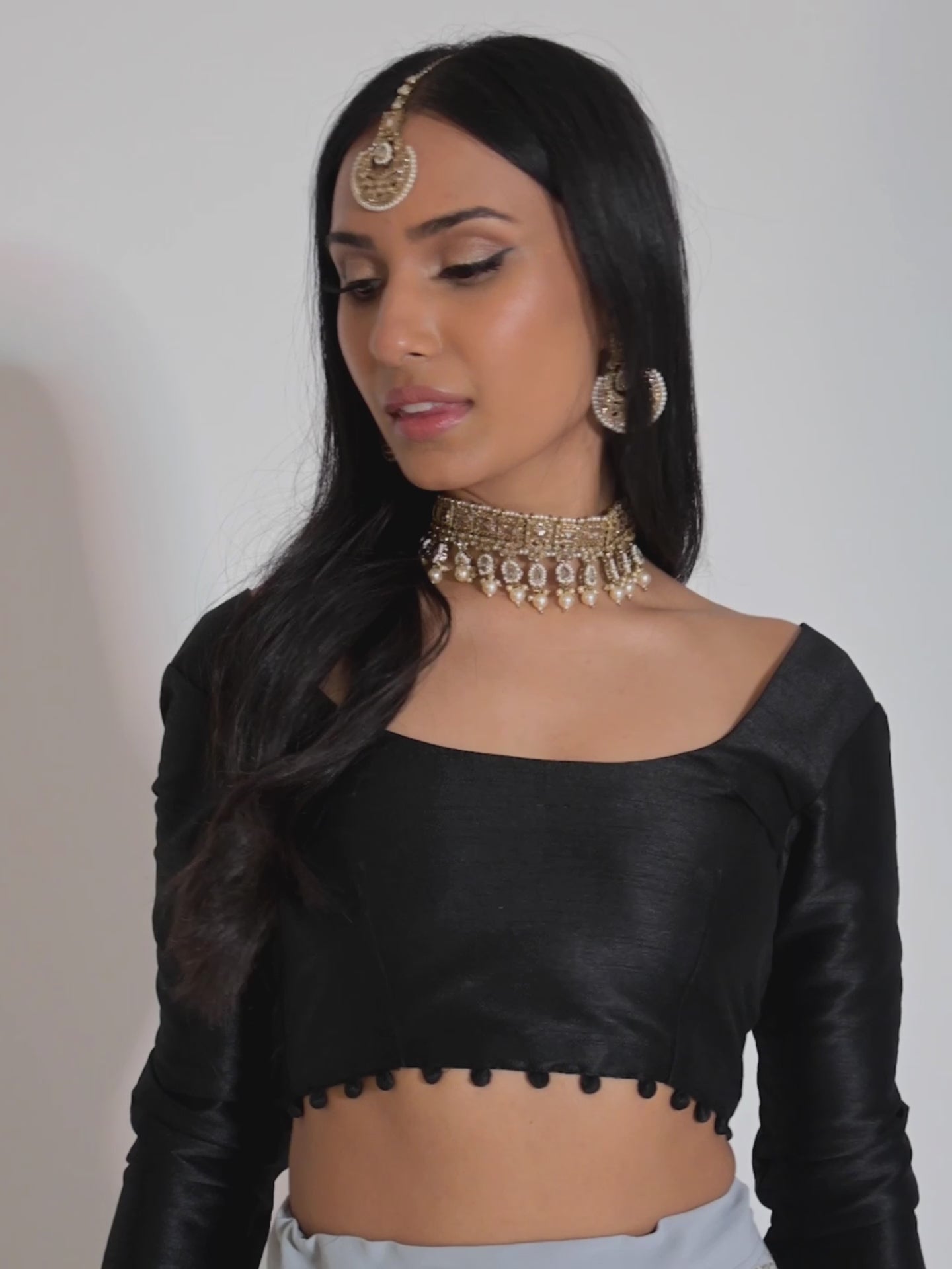 Black long 2025 sleeve saree blouse